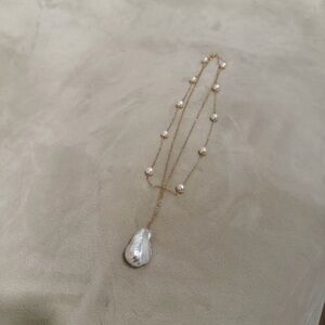 Elegant Baroque Cultured Pearl Yellow Gold Double Layer Necklace